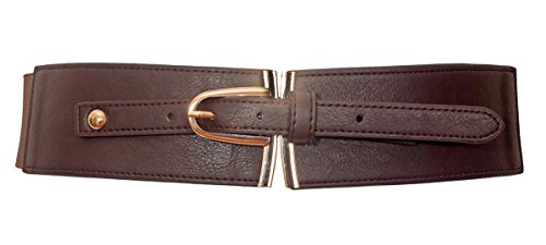eVogues Plus size Gold Buckle Elastic Fashion Belt Brown - One Size Plus