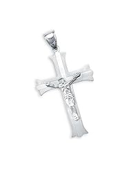 14k Solid White Gold Jesus Cross Crucifix Charm Pendant