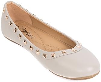 Women Ballerina Flats, Beige Rim-Studded, 8