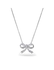 Bling Jewelry 925 Sterling Silver Pave CZ Ribbon Bow Pendant Necklace 16in