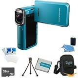Sony HDR-GW77V High Definition Handycam 20.4 MP Camcorder with 10x Optical Zoom Blue BUNDLE with 32GB Micro SD Card, Spare Battery, Mini Tripod, Case + More