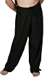 Drawstring Pants - Embroidered Rayon, Black