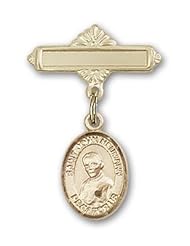 Gold Filled Baby Badge with St. John Neumann Charm and Polished Badge Pin
