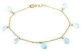 14k Yellow Gold, March Birthstone, Aquamarine Briolette Bracelet, 7.25'