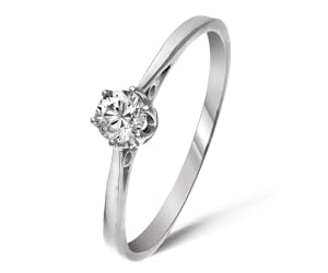 Classical 9 ct White Gold Ladies Solitaire Engagement Diamond Ring Brilliant Cut 0.20 Carat JK-I3 Size N