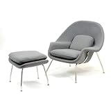 Eero Saarinen Womb Chair & Ottman - In Light Gray. Ships In 24 Hours With Money Back Guarantee
