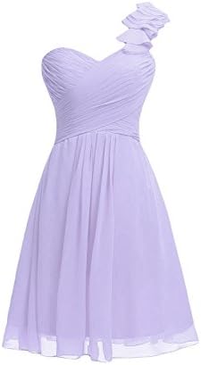 Deardresses Women's One-shoulder Chiffon Short Bridesmaid Prom Dress (L, Lavender)