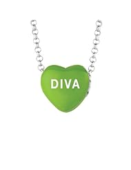 Sterling Silver 10mm Green enamel Sweethearts DIVA Heart Pendant