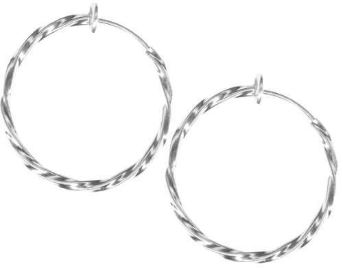 Pair of Silver Color Jumbo Size Twisted Clip On Hoop Earrings-New Larger Size-2 &amp; 1/2 inch (63mm)-Silver Plated Non Pierced Earrings-Clip On Hoops-Non Piercing Body Jewelry