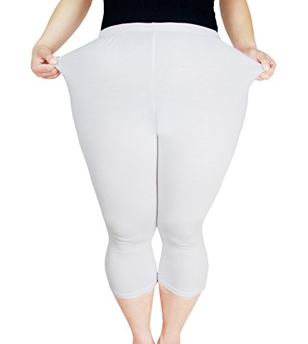 Zerdocean Women's Modal Plus Size Basic Capri Leggings White 2X