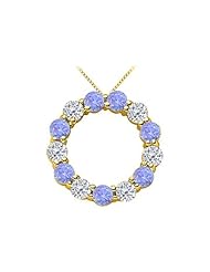 2 Carat Diamond and Tanzanite Eternity Circle Necklace in 14K Yellow Gold