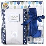 SwaddleDesigns Swaddle Designs Blue Stars & Dots Collection Swaddling Blanket,Baby Lovie, and Two Burping Clothes Gift Set