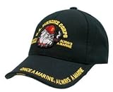 MARINE - U.S.M.C. BULLDOG - Military Gear - Low Profile Black Drab Cap / Baseball Cap / Hat One Size Fits All