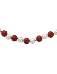 Sterling Silver 18in Freshwater Cultured Pearl & Dyed Red Coral Necklace.