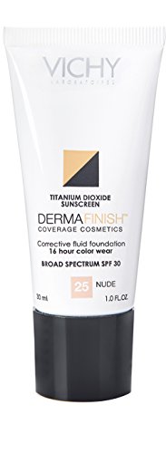 Vichy Dermafinish Corrective Fluid High Coverage Liquid Foundation with SPF 30, 16 Hour Color Wear - Nude 25, 1 Fl. Oz.
