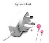 iPod Mini - 3 Pin Mains Charger - White - + Free Stereo Headphones - Pink -