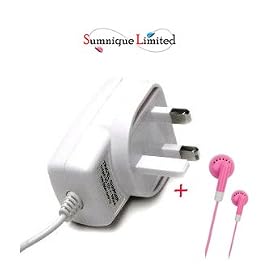 iPod Mini - 3 Pin Mains Charger - White - + Free Stereo Headphones - Pink -