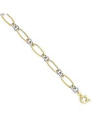 14K Two Tone Gold 7in Fancy Oval Link Bracelet. Metal Wt- 3.32g