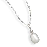 18 Inch Rhodium Plated Cultured Freshwater Pearl Drop Necklace
