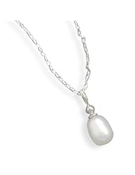 18" Rhodium Plated Cultured Freshwater Pearl Drop Necklace