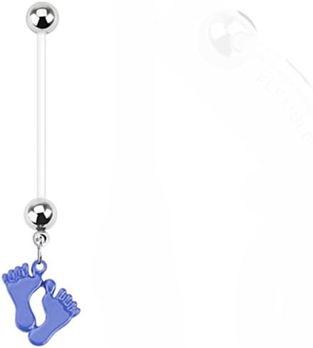 Blue Bio-flex Pregnancy Maternity Baby Feet Dangle Belly Rings 14 Gauge 1" 25mm B464