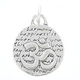 Small Round Reversible Om (Aum) Pendant with Words of Inspiration in Sterling Silver, #7972
