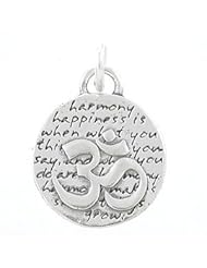Small Round Reversible Om (Aum) Pendant with Words of Inspiration in Sterling Silver, #7972