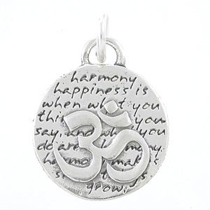 Small Round Reversible Om (Aum) Pendant with Words of Inspiration in Sterling Silver, #7972