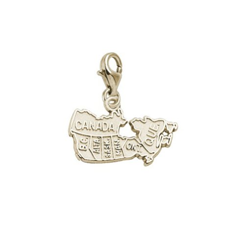 10k Yellow Gold Canada Map Charm With Lobster Claw Clasp, Charms for Bracelets and Necklaces
