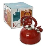 KittAmor 3 Quart Julia Whistling Stainless Tea Kettle, Red