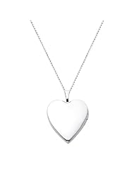 14K White Gold Heart Locket Pendant (0.8" Inches or 20mm) with 1.2mm Rolo Cable Chain - 18" Inches
