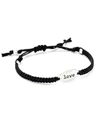 Tai Sterling Silver Plate with "Love" Inscribed on Cord Bracelet