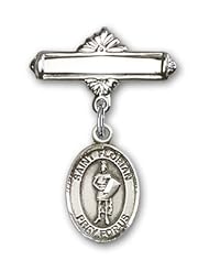 Sterling Silver Baby Badge with St. Florian Charm and Polished Badge Pin