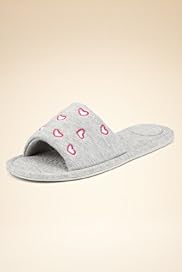 Open Toe Emnbroidered Heart Mule Slippers