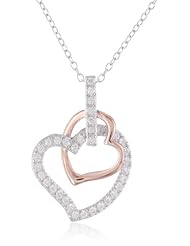 18k Rose Gold-Plated Sterling Silver and Simulated Diamond Two-Tone Heart Pendant Necklace, 18"