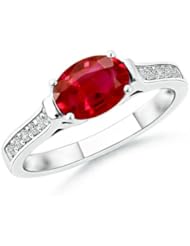 Round Diamond and Oval Ruby Ring - 1.5 ct TGW