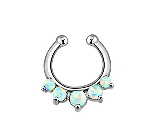 Five Paved White Opal Gems Non-Piercing Septum Hanger 512SW