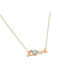Pink Rose Gold Plated 925 Sterling Silver Pave Cubic Zirconia CZ Cursive "Love" Charm Pendant Necklace with 16"-18" Adjustable Link Chain
