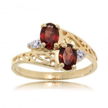 Yellow Gold Basket Weave Ring w/ Garnet Diamond Gems