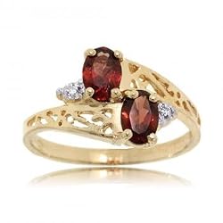 Oval Garnet and Diamond Gold Ring with Basket Weave Design