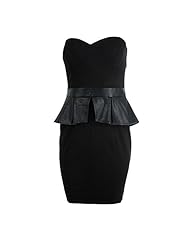 Strapless Sheath Faux-Leather/Polyester/Ponte/Rayon/Spandex/Knit Peplum  Dress