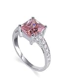 Nickel Free Sterling Silver 10mm Princess Cut Pink Cubic Zirconia Polished Finished 2mm Band Ring Size 5, 6, 7, 8, 9, 10