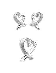 Sterling Silver Set: Rhodium Plated Polished/Satin Heart Earrings/Pendant