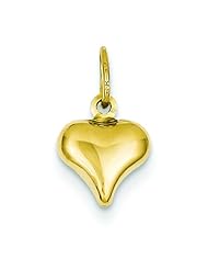 14K Gold Puffed Heart Charm Polished Love Pendant