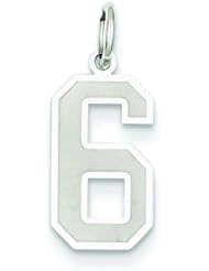 14K White Gold Medium Satin Number 6 Charm Pendant