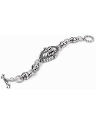 Twisted Blade Silver Fleur De Lis Diamond Link ID Bracelet 9 Inches