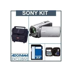 Sony HDR-CX210 HD 8GB Flash Memory Camcorder, Silver - Bundle - with 16GB SD Memory Card, Camcorder Case, Digital Lens Cleaning Kit