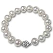 White 10-11mm AA+ Cultured Pearl Bracelet w. Platinum Overlay CAREFREE Sterling Silver Rose Clasp 7" (L1S2R2)