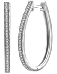 Pave Diamond Huggie Hoop Earrings in 10K White Gold (0.16 carat, H-I, I1 Clarity)