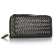 Fontanelli Women's Black Italian Woven Leather Concertina Zip Wallet